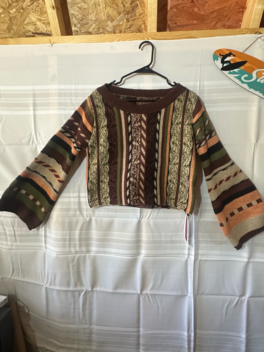 ROMWE Multicolor Striped Knit Crewneck Sweater - Brown Green Orange Cream